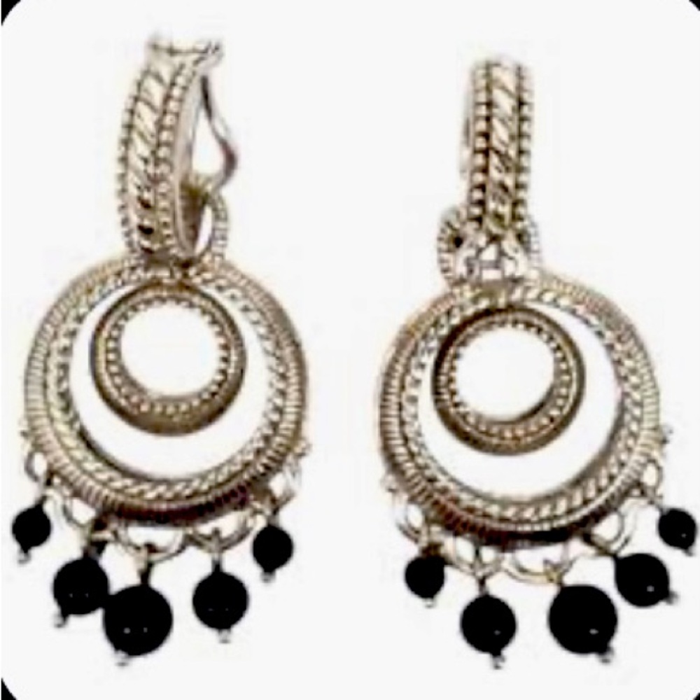 Judith Ripka Sterling Black Onyx Hoop Earrings